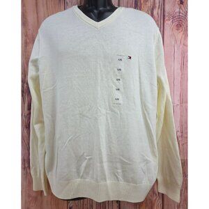Tommy Hilfiger Mens Ivory V-Neck Sweater Large NWT
